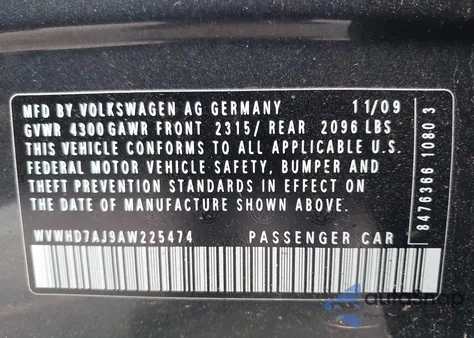 2010 Volkswagen Gti 4-Door z USA, uszkodzony, nr VIN WVWHD7AJ9AW225474